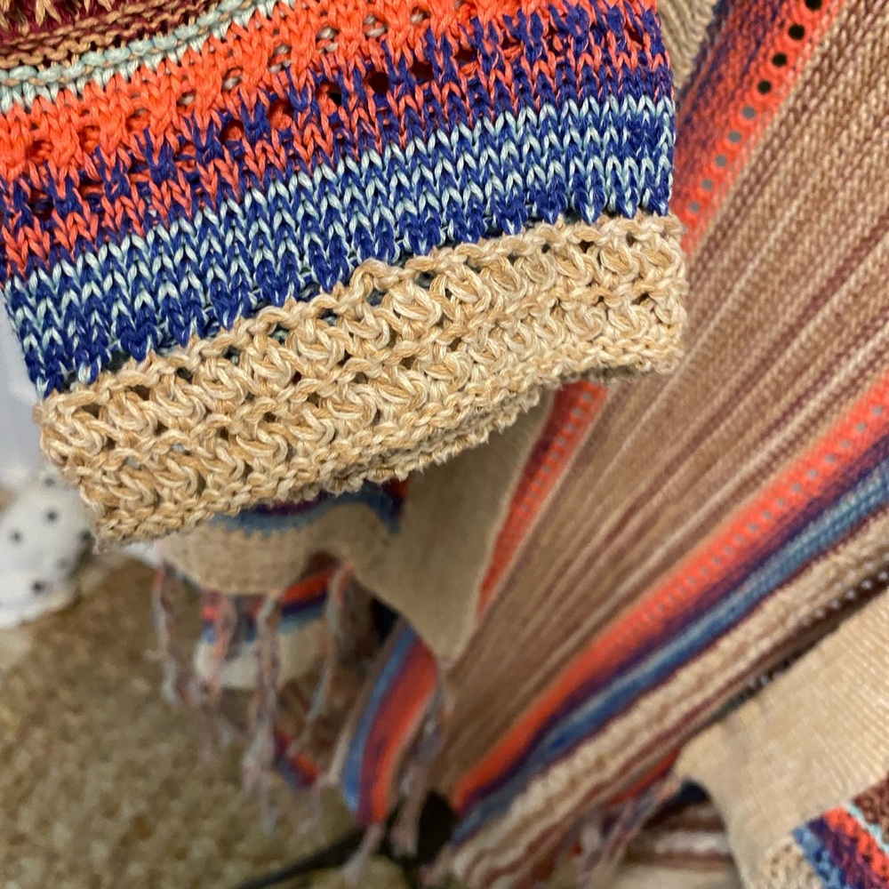 Boho Colorful Stripe Open Knit Open Front Cardiga… - image 5